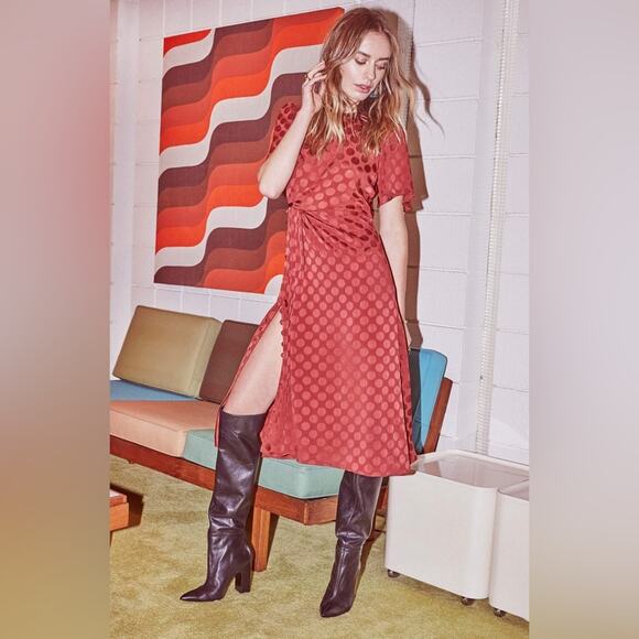 Astr The Label Ebony Dress Midi Flutter Sleeve size XS Polka Dot - Picture 1 of 8